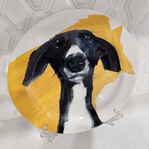 Sally Muir Anthropologie Plate Dog A Day Dessert Salad Yellow WHIPPET 8.5"